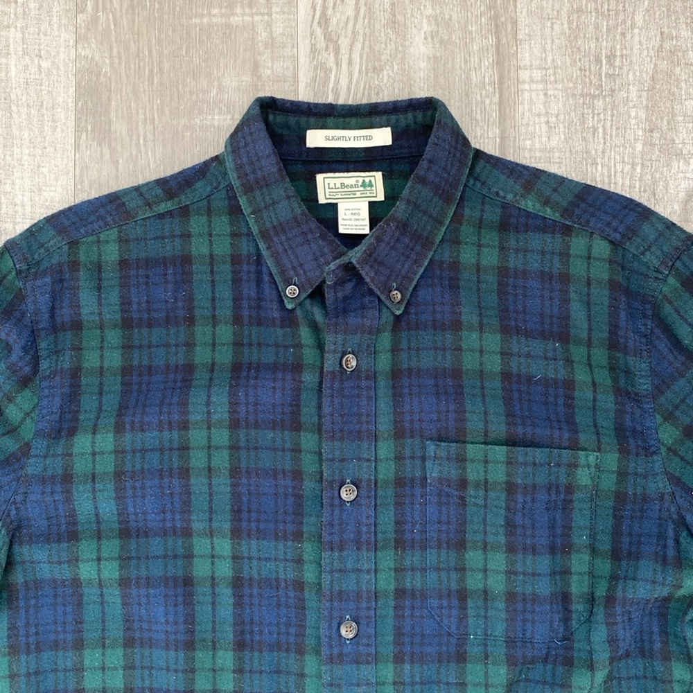 Men's Scotch Plaid Flannel Shirt, Slightly Fitted, Black Watch. Size Large